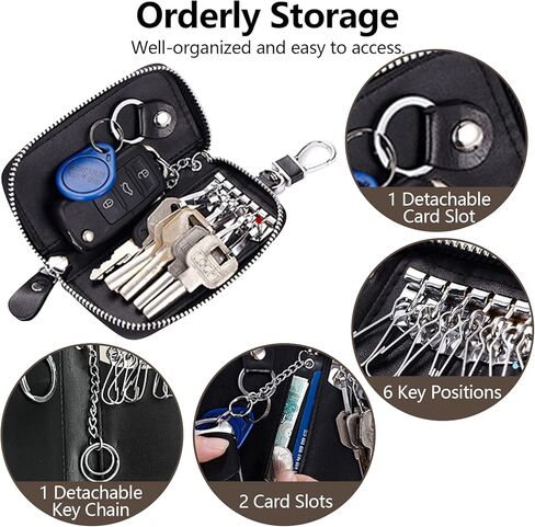 Wesoke Leather Car Key Holder حقيبة حالة أسود مفتاح الأسود ، أكياس Universal Car Key fob للرجال ، in Kuwait