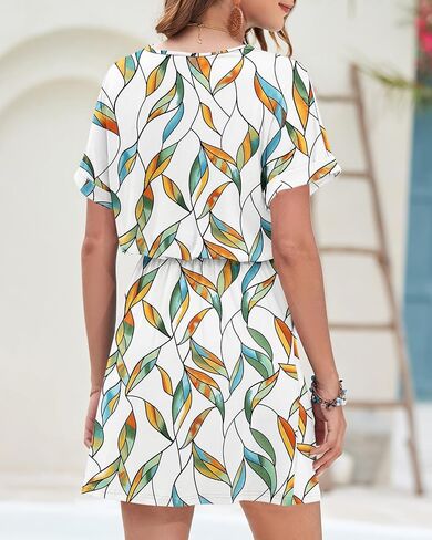AUSELILY Womens Summer Dress 2025 Casual Short Sleeve Sundress V Neck Tie Button Beach Swing Dresses with Pockets in Saudi Arabia