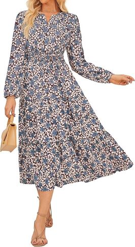 GRACE KARIN Long Sleeve Dress for Women 2026 Spring Wedding Guest Dress Floral Boho A Line Flowy Maxi Dresses with Pockets in Saudi Arabia