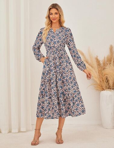 GRACE KARIN Long Sleeve Dress for Women 2026 Spring Wedding Guest Dress Floral Boho A Line Flowy Maxi Dresses with Pockets in Saudi Arabia