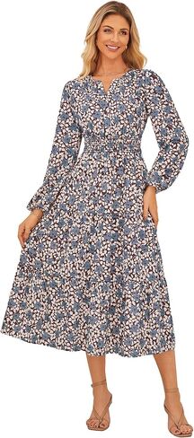 GRACE KARIN Long Sleeve Dress for Women 2026 Spring Wedding Guest Dress Floral Boho A Line Flowy Maxi Dresses with Pockets in Saudi Arabia