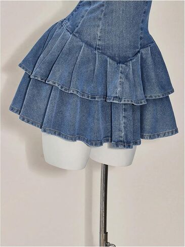 Wdirara Women's Layered Choled Sbrupless Mini Denim Dressless Alcyfeless A Line Tube Dresses in Saudi Arabia