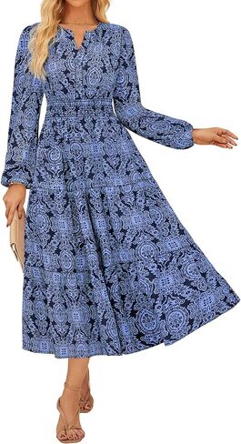 GRACE KARIN Long Sleeve Dress for Women 2026 Spring Wedding Guest Dress Floral Boho A Line Flowy Maxi Dresses with Pockets in Kuwait