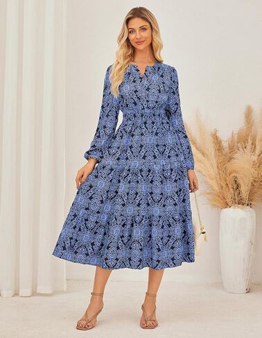 GRACE KARIN Long Sleeve Dress for Women 2026 Spring Wedding Guest Dress Floral Boho A Line Flowy Maxi Dresses with Pockets in Kuwait
