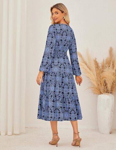 GRACE KARIN Long Sleeve Dress for Women 2026 Spring Wedding Guest Dress Floral Boho A Line Flowy Maxi Dresses with Pockets in Kuwait
