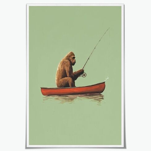 podafu Funny Bigfoot Fishing in Canoe Canvas Print Vintage Fishing Wall Art Outdoor Sports Fisherman Poster Sasquatch Cabin Prints for Home Living Room bathroom Wall Decor Unframed12x16inch in Saudi Arabia