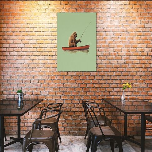 podafu Funny Bigfoot Fishing in Canoe Canvas Print Vintage Fishing Wall Art Outdoor Sports Fisherman Poster Sasquatch Cabin Prints for Home Living Room bathroom Wall Decor Unframed12x16inch in Saudi Arabia