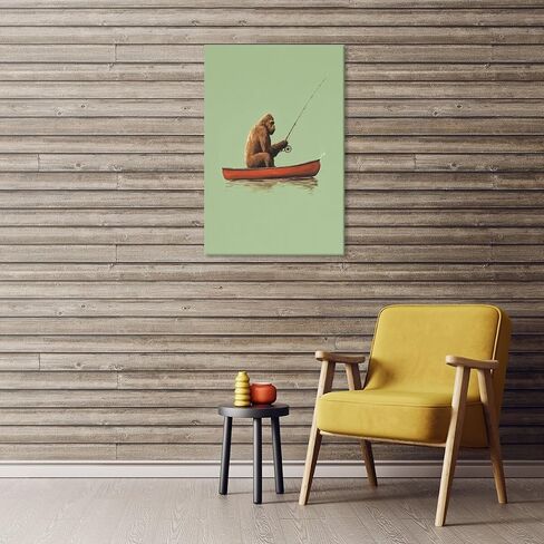 podafu Funny Bigfoot Fishing in Canoe Canvas Print Vintage Fishing Wall Art Outdoor Sports Fisherman Poster Sasquatch Cabin Prints for Home Living Room bathroom Wall Decor Unframed12x16inch in Saudi Arabia