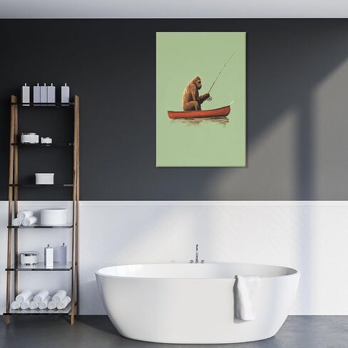 podafu Funny Bigfoot Fishing in Canoe Canvas Print Vintage Fishing Wall Art Outdoor Sports Fisherman Poster Sasquatch Cabin Prints for Home Living Room bathroom Wall Decor Unframed12x16inch in Saudi Arabia