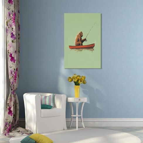 podafu Funny Bigfoot Fishing in Canoe Canvas Print Vintage Fishing Wall Art Outdoor Sports Fisherman Poster Sasquatch Cabin Prints for Home Living Room bathroom Wall Decor Unframed12x16inch in Saudi Arabia