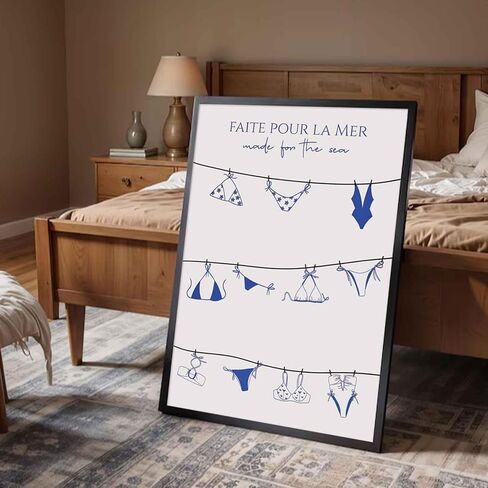 3Pcs Blue Coastal bikini Wall Art Vintage Matchbox Wall Decor Meet Me At The Beach Painting Picture Trendy Southern Girl Preppy Poster Guest Check Canvas Prints for Girls Room Dorm 12x16in Unframed in Saudi Arabia