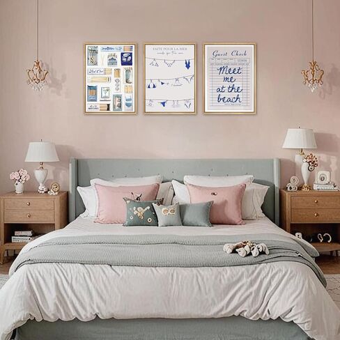 3Pcs Blue Coastal bikini Wall Art Vintage Matchbox Wall Decor Meet Me At The Beach Painting Picture Trendy Southern Girl Preppy Poster Guest Check Canvas Prints for Girls Room Dorm 12x16in Unframed in Saudi Arabia