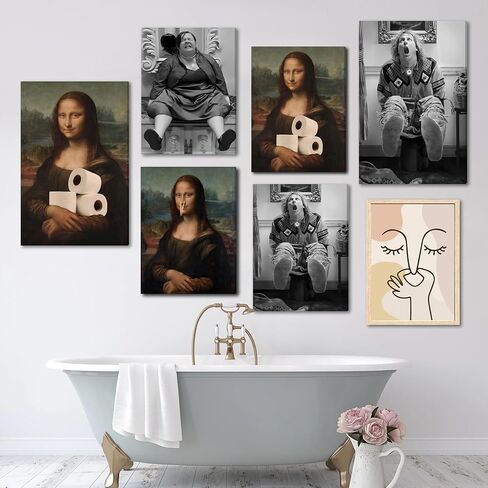 Fwahren Funny Bathroom Canvas Wall Art ، كوميديا مؤطرة بالأبيض والأسود يطبع الأعمال الفنية ، الفكاهة ، ديكور جدار ملصق ، جاهزة للتعليق ، قماش ملفوف 12x16in in Saudi Arabia