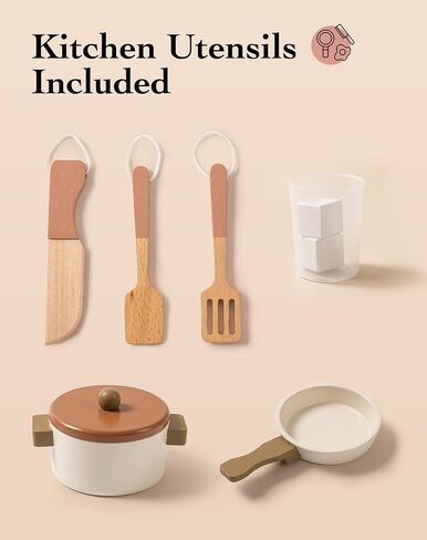 ROBOTIME Play Kitchen with Pretend Ice Cube Dispenser for Kids, Wooden Kids Kitchen Playset, Toy Kitchen Set for Toddler Age 3 4 5 6 (Mocha) in Kuwait