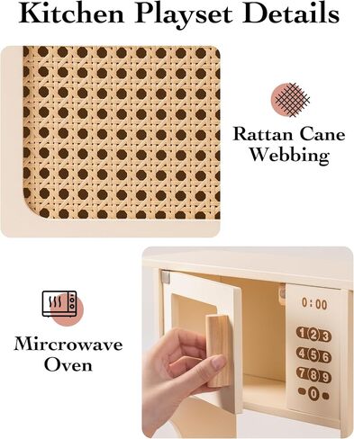 ROBOTIME Play Kitchen with Pretend Ice Cube Dispenser for Kids, Wooden Kids Kitchen Playset, Toy Kitchen Set for Toddler Age 3 4 5 6 (Mocha) in Kuwait