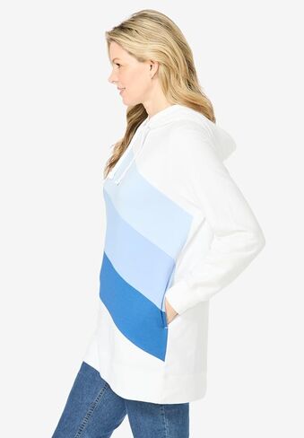 Woman Within Plus Size Color Block Hoodie Sweatshirt in Saudi Arabia