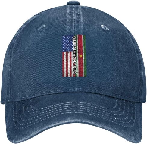 America Half Suriname Flag Friendship Adjustable Classic Cowboy Baseball Cap Men Women Casual Dad Hat0 Navy Blue in Saudi Arabia