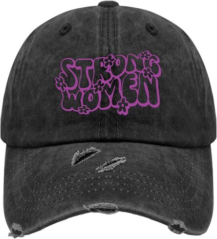 Strong Women Women's Day Hat for Men Washed Distressed Baseball Caps Low Washed Running Hats Light Weight in Saudi Arabia