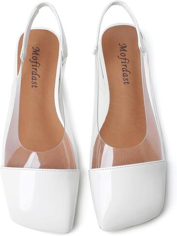 Mofirdast براءة اختراع جلدية واضحة حزام مربع مضخات slingback ، وأحذية كعب الكعب المنخفض بلوك متعدد الألوان للنساء حفلات الزفاف حفلات حفلات الزفاف in Saudi Arabia