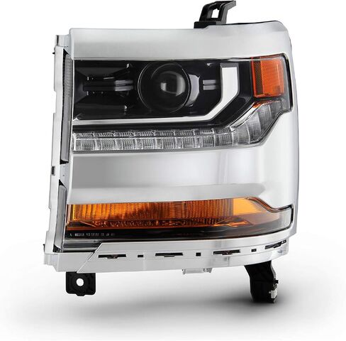 Akkon - Fits 2016-2019 Chevy Silverado 1500 [Hid/Xenon Type] المصابيح الأمامية كروم الإسقاط مع LED STARK LAMP RESANGER in Saudi Arabia