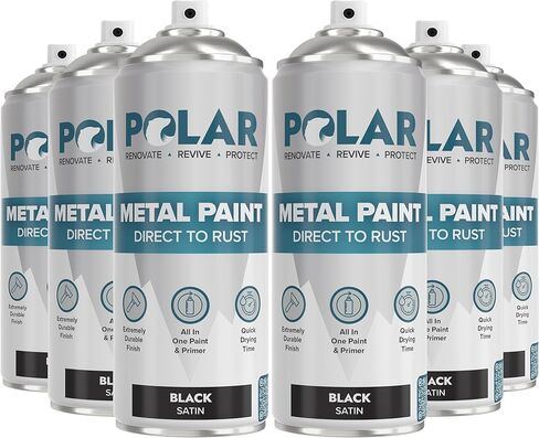 Polar Satin Black Direct to Rust Spray Paint - 2 x 13.5fl oz - Protect and Stop Rust & Corrosion - Primer, Undercoat, Topcoat - Quick Dry Formula - Ideal for Metal, Wood, Plastic and Ceramic Surfaces in Kuwait