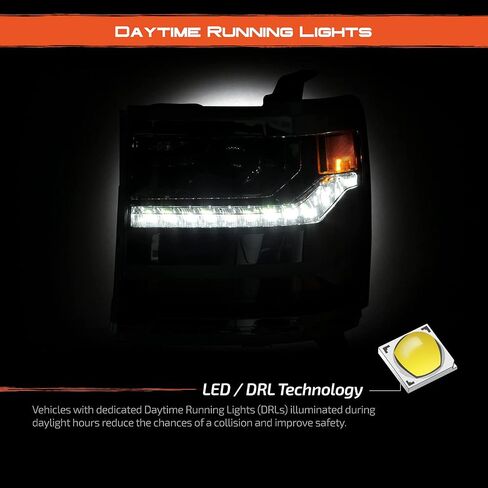 Akkon - Fits 2016-2019 Chevy Silverado 1500 [Hid/Xenon Type] المصابيح الأمامية كروم الإسقاط مع LED STARK LAMP RESANGER in Saudi Arabia