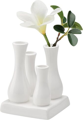 Torre & Tagus Multi Tube Ceramic Urn Bud Vase Set - 4 Connected Miniature Floral Vases with Shared Base for Home Decor, Desktop Decoration, Windowsill, Tabletop Centerpiece, Rectangle, White in Saudi Arabia