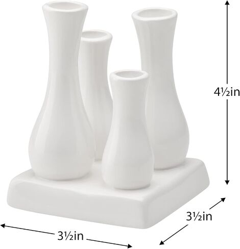 Torre & Tagus Multi Tube Ceramic Urn Bud Vase Set - 4 Connected Miniature Floral Vases with Shared Base for Home Decor, Desktop Decoration, Windowsill, Tabletop Centerpiece, Rectangle, White in Saudi Arabia