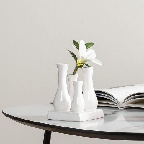 Torre & Tagus Multi Tube Ceramic Urn Bud Vase Set - 4 Connected Miniature Floral Vases with Shared Base for Home Decor, Desktop Decoration, Windowsill, Tabletop Centerpiece, Rectangle, White in Saudi Arabia