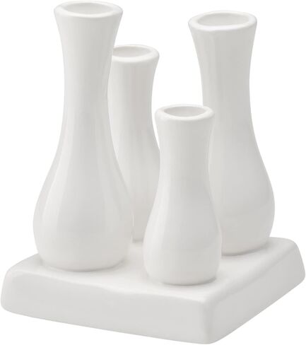 Torre & Tagus Multi Tube Ceramic Urn Bud Vase Set - 4 Connected Miniature Floral Vases with Shared Base for Home Decor, Desktop Decoration, Windowsill, Tabletop Centerpiece, Rectangle, White in Saudi Arabia