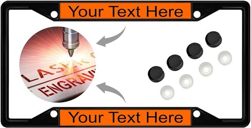 Personalized with Custom Text Design - 4 Hole Black Metal Laser Engraved US Standard Size - Car License Plate Frame with Free caps - Black/White Text (Qty: 1 Frame) in Saudi Arabia