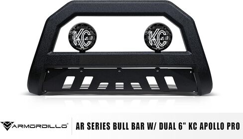 Armordillo Ar Bull Bar مع 2x KC Hilites 6 "أضواء الضباب المستديرة تناسب 1998-2011 Ford Ranger 8730904 محكم الحرس الأسود الحارس الوفير | مصابيح الضباب Apollo Pro Lights in Kuwait