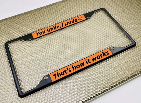 Personalized with Custom Text Design - 4 Hole Black Metal Laser Engraved US Standard Size - Car License Plate Frame with Free caps - Black/White Text (Qty: 1 Frame) in Saudi Arabia