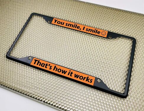 Personalized with Custom Text Design - 4 Hole Black Metal Laser Engraved US Standard Size - Car License Plate Frame with Free caps - Black/White Text (Qty: 1 Frame) in Saudi Arabia