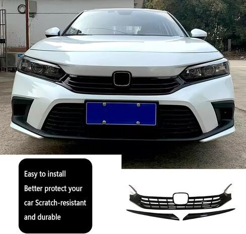 Car Accessories Front Center Grille Strip Cover Molding Trim Compatible with Honda Civic 11th Gen 2022 2023 2024 (Glossy Black) 3PCS ABS in Saudi Arabia