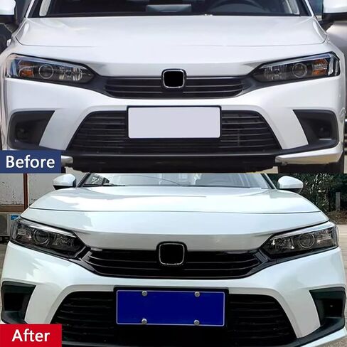 Car Accessories Front Center Grille Strip Cover Molding Trim Compatible with Honda Civic 11th Gen 2022 2023 2024 (Glossy Black) 3PCS ABS in Saudi Arabia