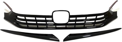 Car Accessories Front Center Grille Strip Cover Molding Trim Compatible with Honda Civic 11th Gen 2022 2023 2024 (Glossy Black) 3PCS ABS in Saudi Arabia