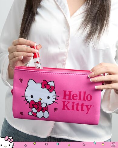 Hello Kitty Makeup Bag ترخيص رسمي ، Pink Neoprene Zip Pouch للسفر ، حقيبة قلم رصاص لطيفة وحقيبة قلم رصاص in Saudi Arabia