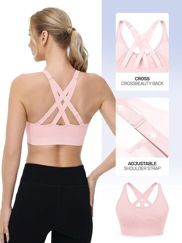 Adjustable Strappy Sports Bras for Women 3 Pack - Wireless Bra Set w/Moisture Control Seamless Gym & Yoga Wear in Saudi Arabia