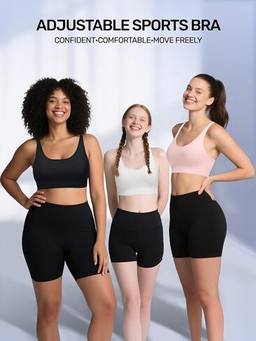 Adjustable Strappy Sports Bras for Women 3 Pack - Wireless Bra Set w/Moisture Control Seamless Gym & Yoga Wear in Saudi Arabia