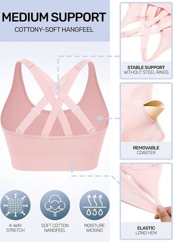 Adjustable Strappy Sports Bras for Women 3 Pack - Wireless Bra Set w/Moisture Control Seamless Gym & Yoga Wear in Saudi Arabia