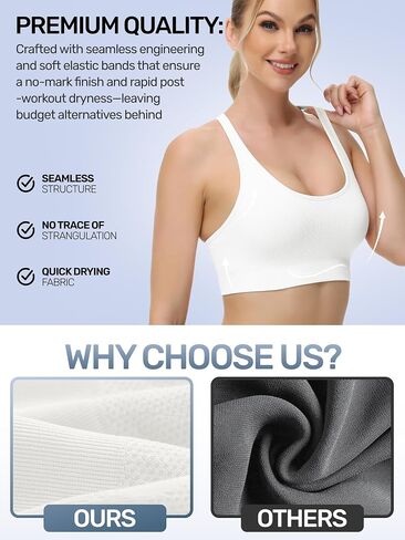 Adjustable Strappy Sports Bras for Women 3 Pack - Wireless Bra Set w/Moisture Control Seamless Gym & Yoga Wear in Saudi Arabia