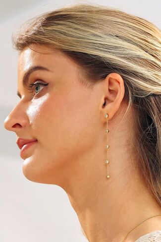 Dainty Pearl Drop Earrings | 18K Gold | 5 Pearl Droplet Earrings | Handmade Women's Drop & Linear Pearl Earrings in Saudi Arabia