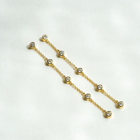 Dainty Pearl Drop Earrings | 18K Gold | 5 Pearl Droplet Earrings | Handmade Women's Drop & Linear Pearl Earrings in Saudi Arabia