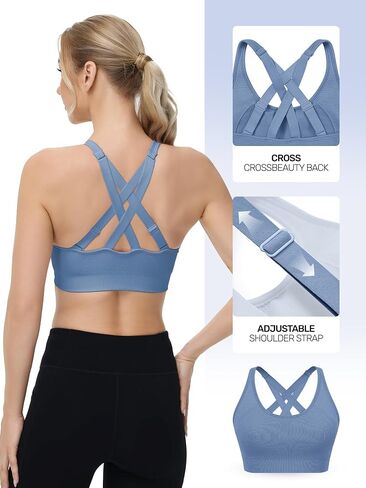 Adjustable Strappy Sports Bras for Women 3 Pack - Wireless Bra Set w/Moisture Control Seamless Gym & Yoga Wear in Saudi Arabia