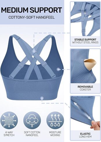 Adjustable Strappy Sports Bras for Women 3 Pack - Wireless Bra Set w/Moisture Control Seamless Gym & Yoga Wear in Saudi Arabia