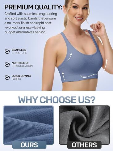 Adjustable Strappy Sports Bras for Women 3 Pack - Wireless Bra Set w/Moisture Control Seamless Gym & Yoga Wear in Saudi Arabia