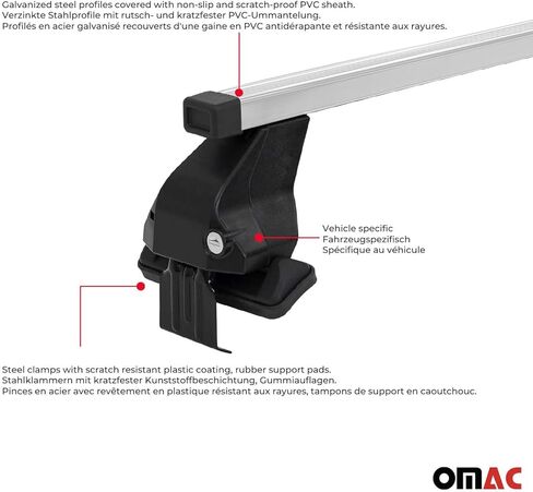 OMAC Smooth Roof Racks Cross Bars for BMW 5 Series E60 Sedan 2004-2010 Steel Black in Saudi Arabia