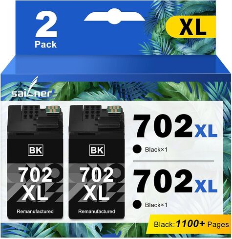SAILNER 702XL Black Remanufactured Ink Cartridge Replacement for Epson 702 Ink cartridges 702XL for Workforce Pro WF-3720 WF-3730 WF-3733 Printer 2 Pack for Epson 702XL (Black, 2-Pack) in Saudi Arabia