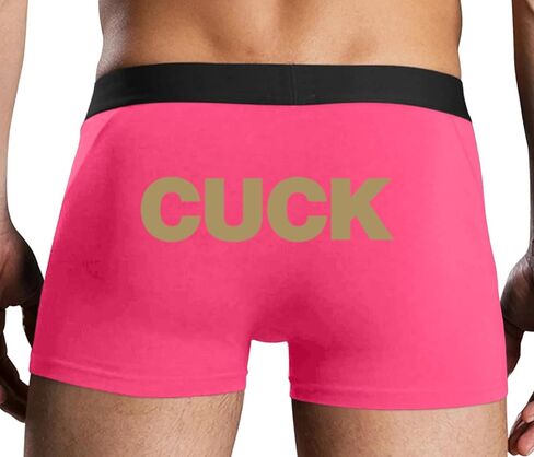 Knaughty Knickers Cuck Mens Boxer Briefs Stretchy with Design Cuckhold Hotwife No Fly Stretchy Sexy Pink Mens Trunks in Kuwait